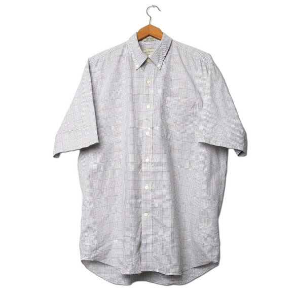 Cutter & Buck Men's Plaid Short Sleeve Oxford Shirt Button Down Cotton Blue Tan - Picture 1 of 9